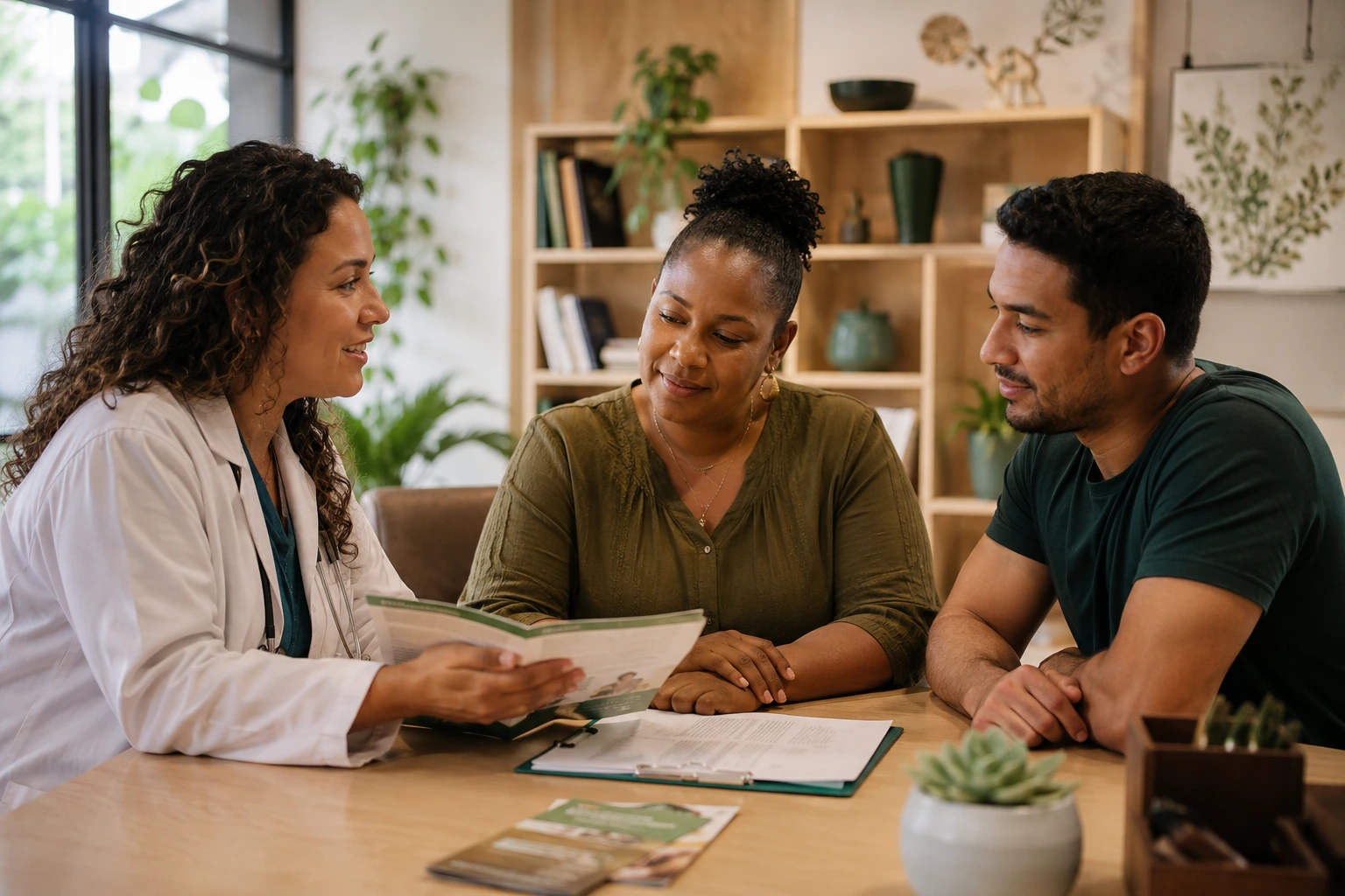 A Better Earth Foundation-supported care access conversation with community members in a welcoming clinic