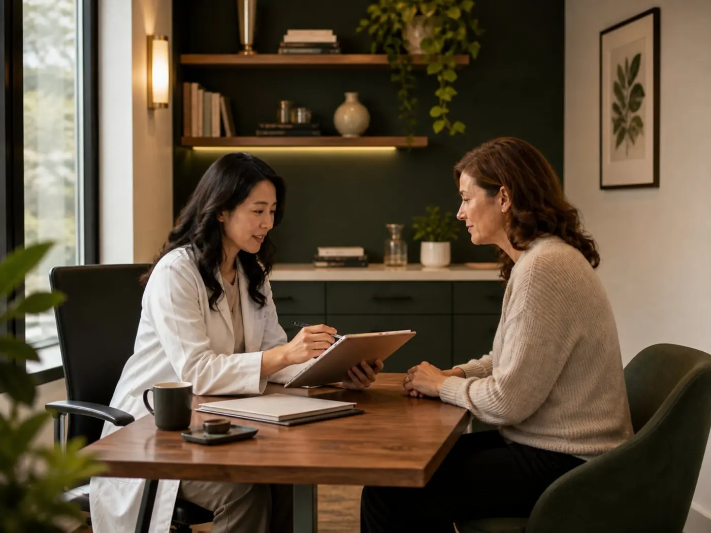 InnerVital™ clinician reviewing care information with a patient at a consultation table